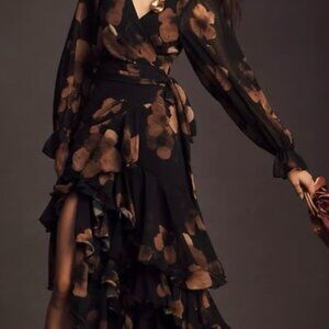 Hutch Anthropologie Kya Ruffled Long Sleeve Wrap Dress